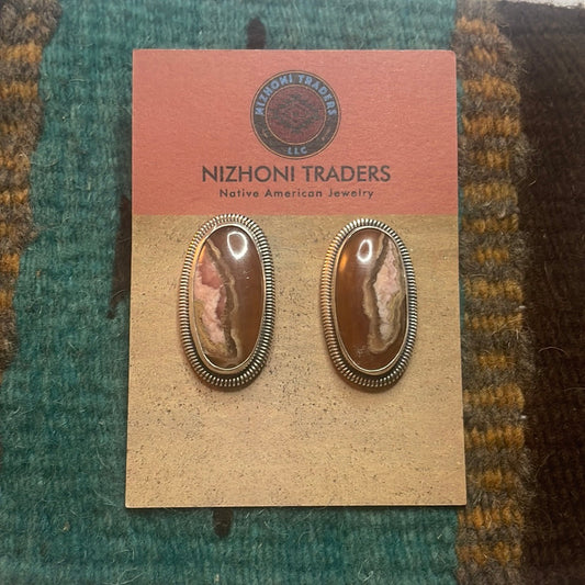 Handcrafted Sterling Silver & Rhodochrosite Stone Post Earrings