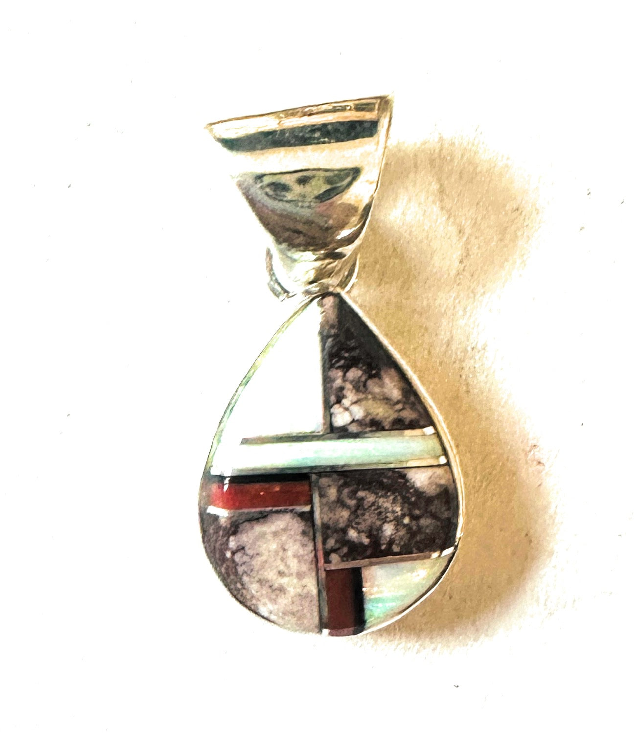 Handcrafted Multi Stone & Sterling Silver Inlay Teardrop Pendant