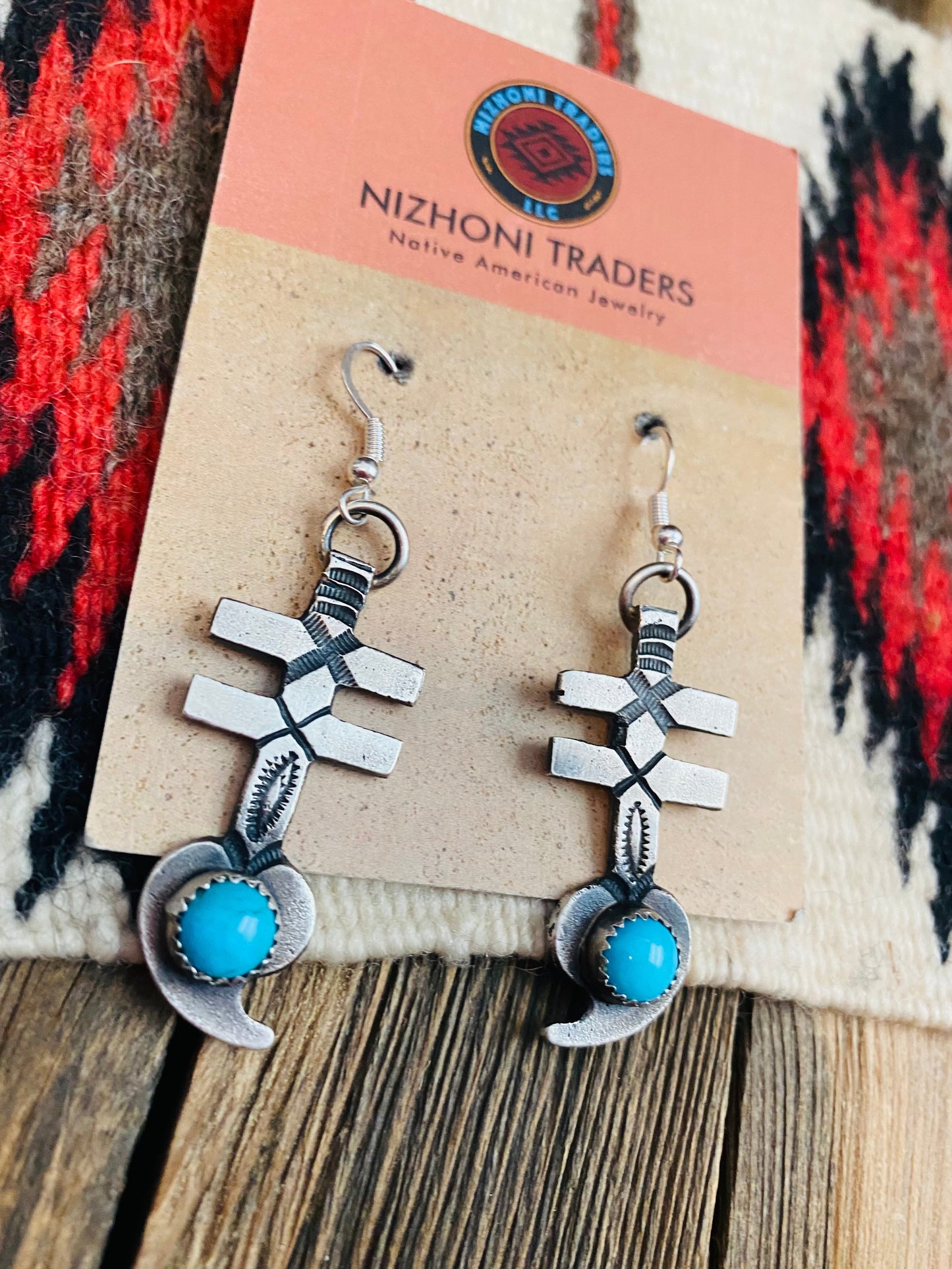 Navajo Turquoise & Sterling Silver Dangle Earrings By Kevin Billah