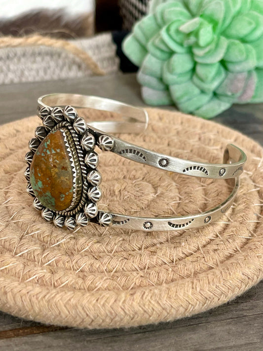 Handmade Sterling Silver & Royston Turquoise Cuff Bracelet