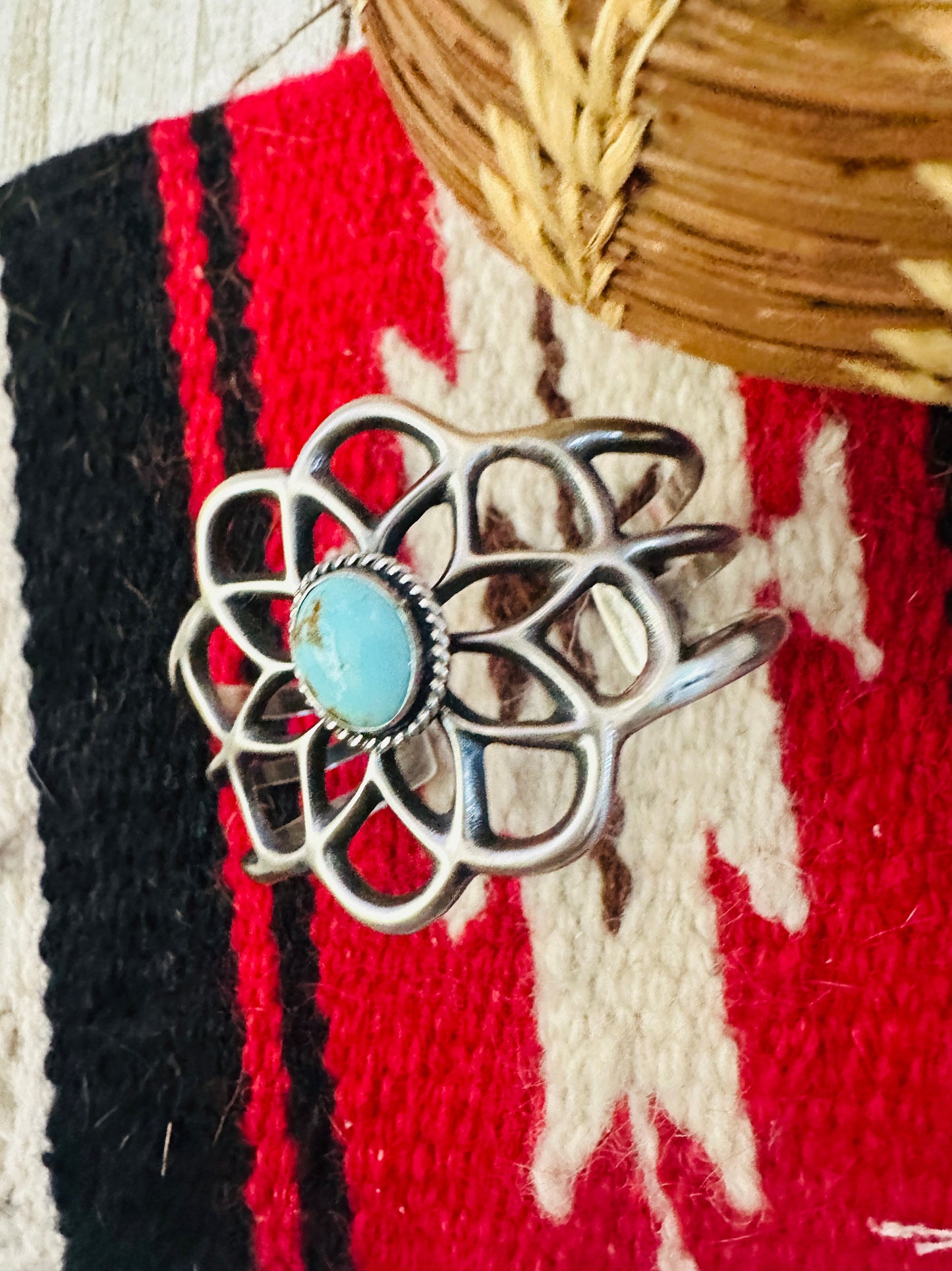 Handcrafted Golden Hills Turquoise & Sterling Silver Flower Cuff Bracelet
