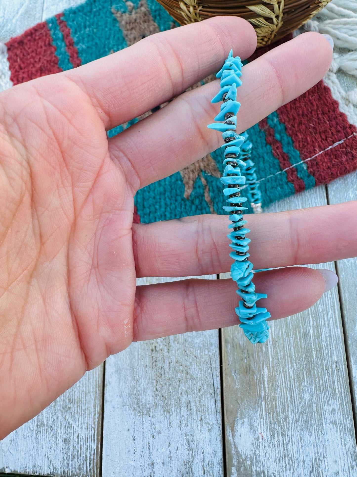Handcrafted Chip Turquoise & Sterling Silver Beaded Bracelet
