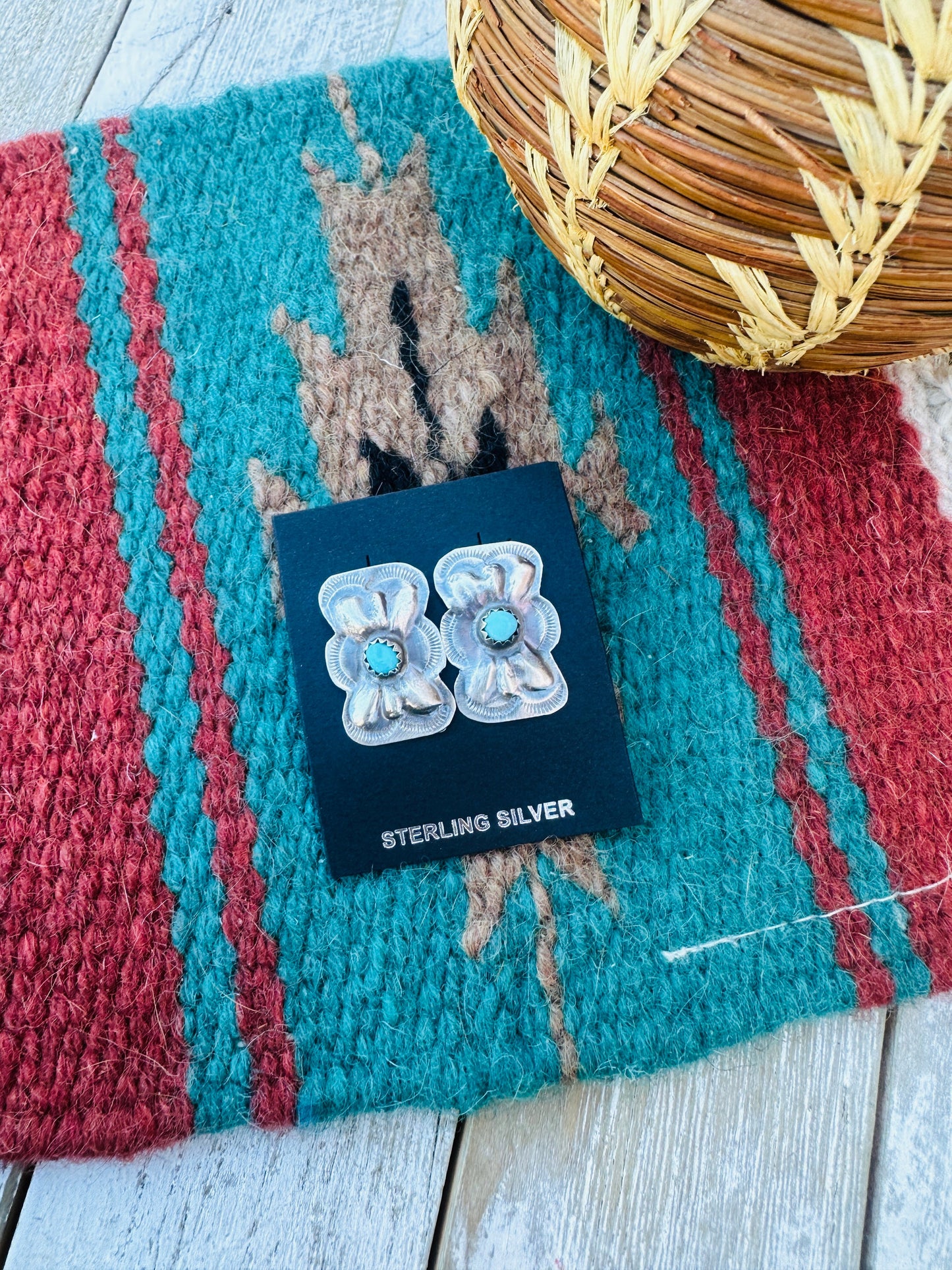 Handcrafted Turquoise & Sterling Silver Concho Bow Post Earrings