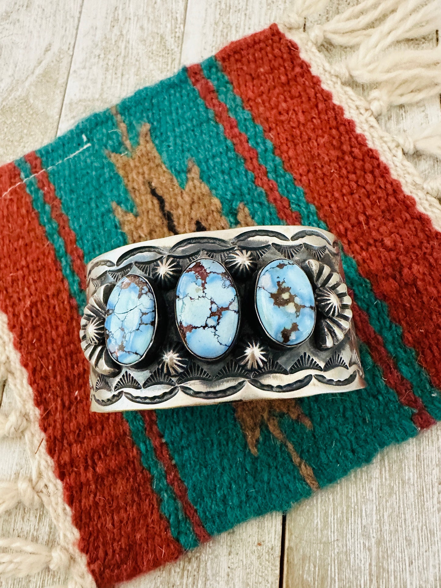 Handcrafted Sterling Silver & Golden Hills Turquoise Cuff Bracelet by Chimney Butte /