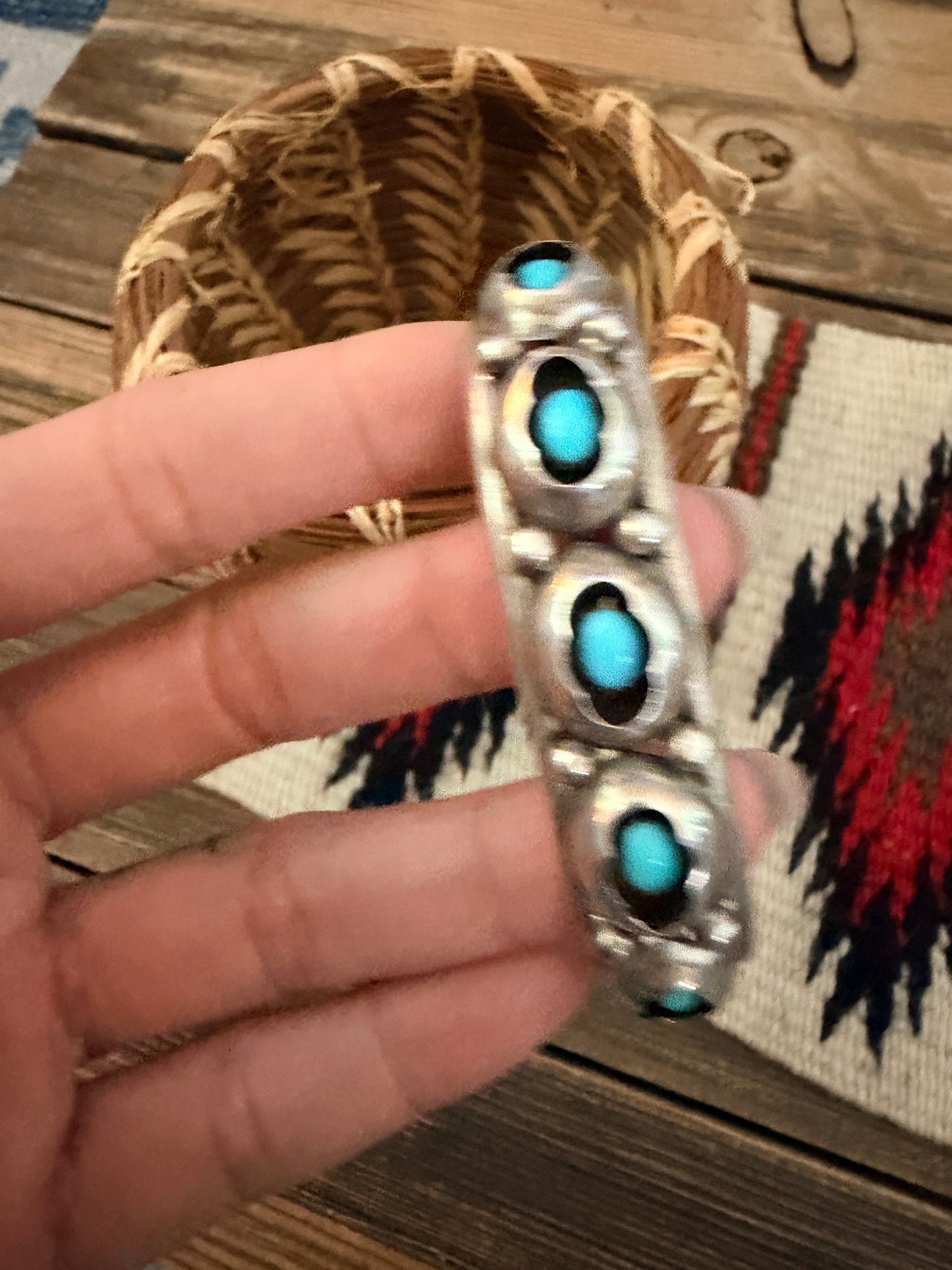 Handcrafted Old Pawn Sterling Silver & Turquoise Cuff Bracelet