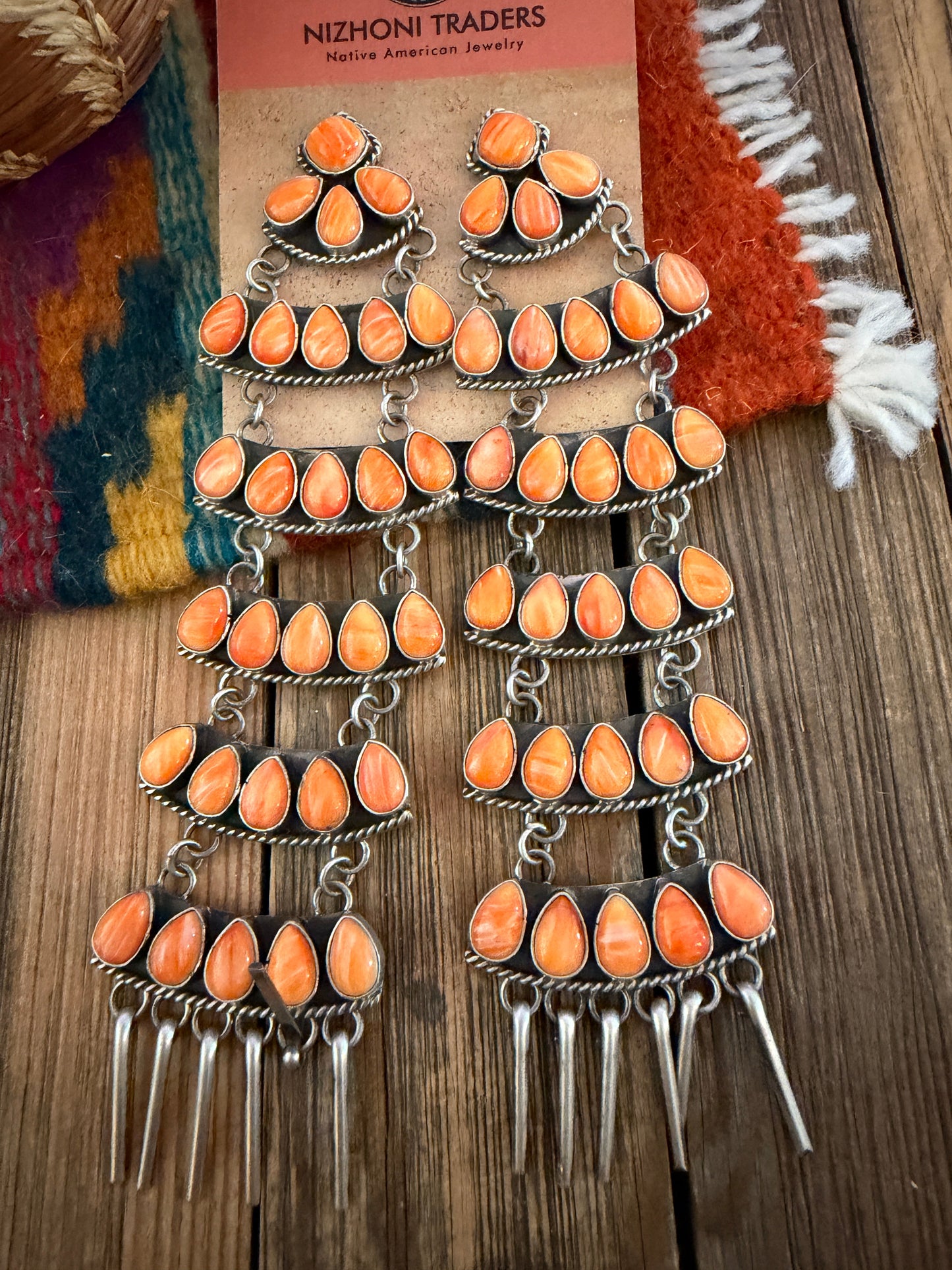 Handcrafted Orange Spiny Oyster & Sterling Silver Chandelier Dangle Earrings by Charles Johnson