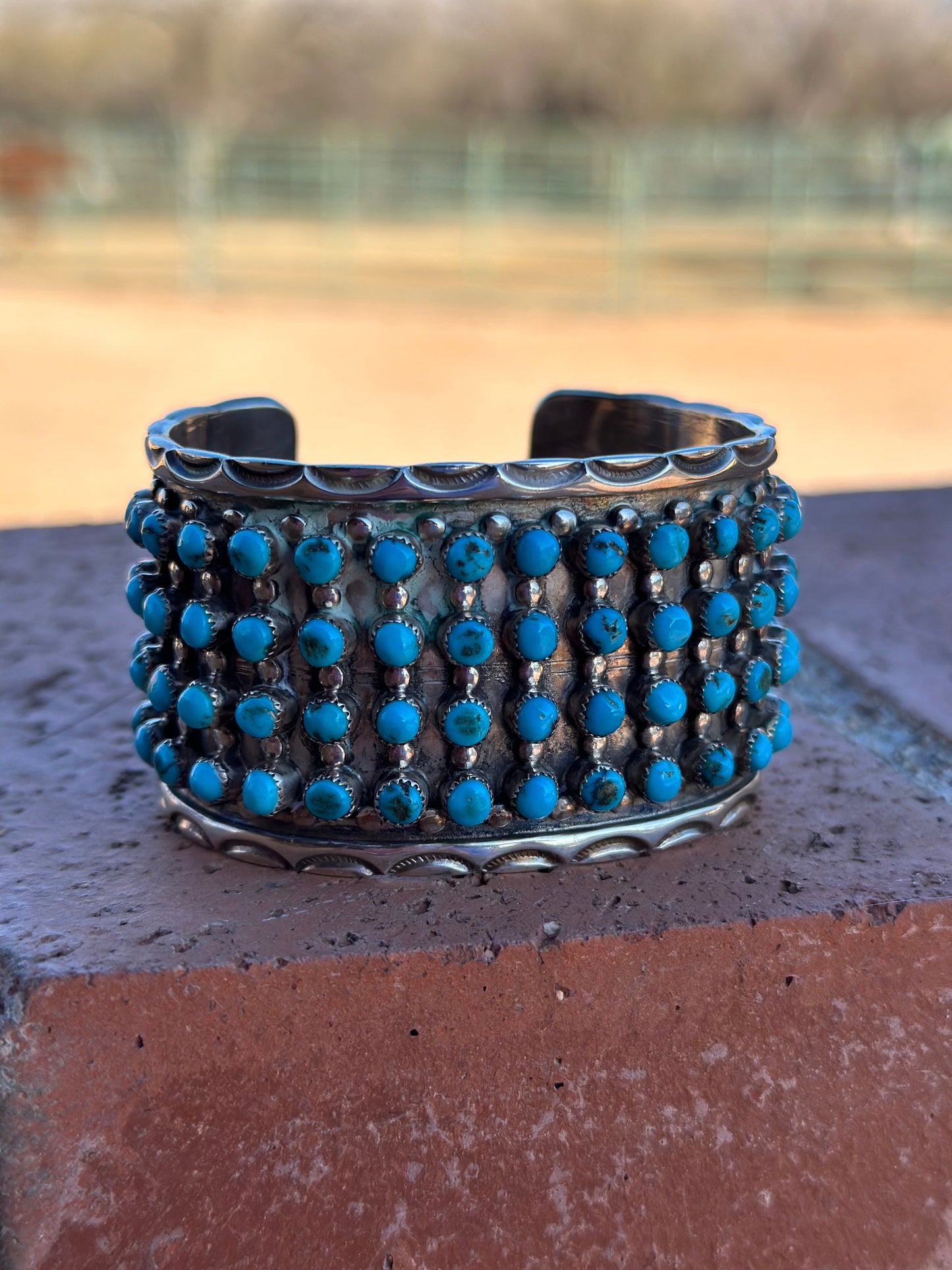 Estate Collection Old Pawn Handcrafted Sterling Silver & Turquoise Snake Eye Cuff Bracelet /