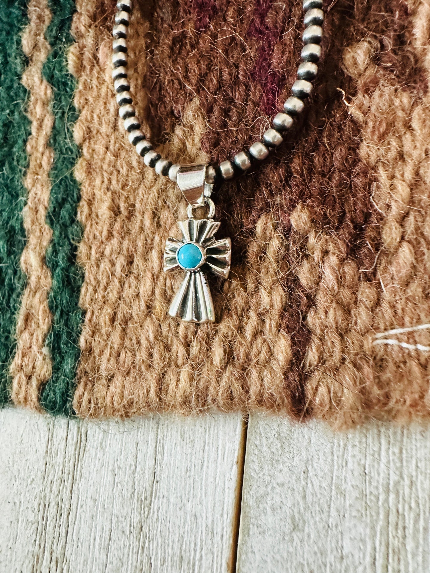 Handcrafted Turquoise & Sterling Silver Mini Cross Pendant