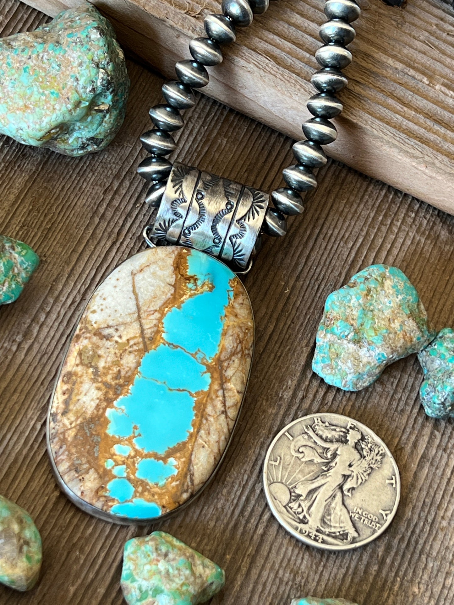 Handcrafted Sterling Silver and Royston Ribbon Turquoise Solo Pendant by Angela Martin