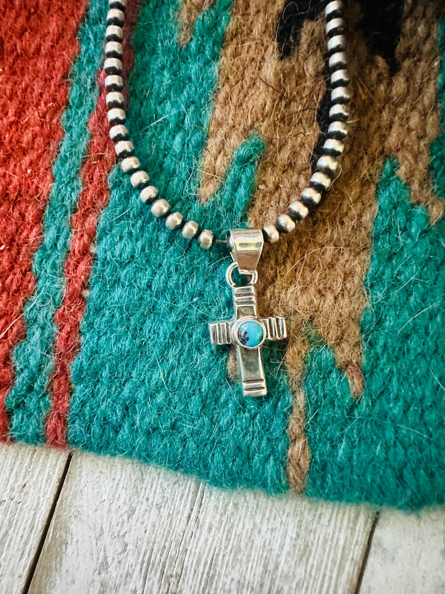 Handcrafted Turquoise & Sterling Silver Mini Cross Pendant