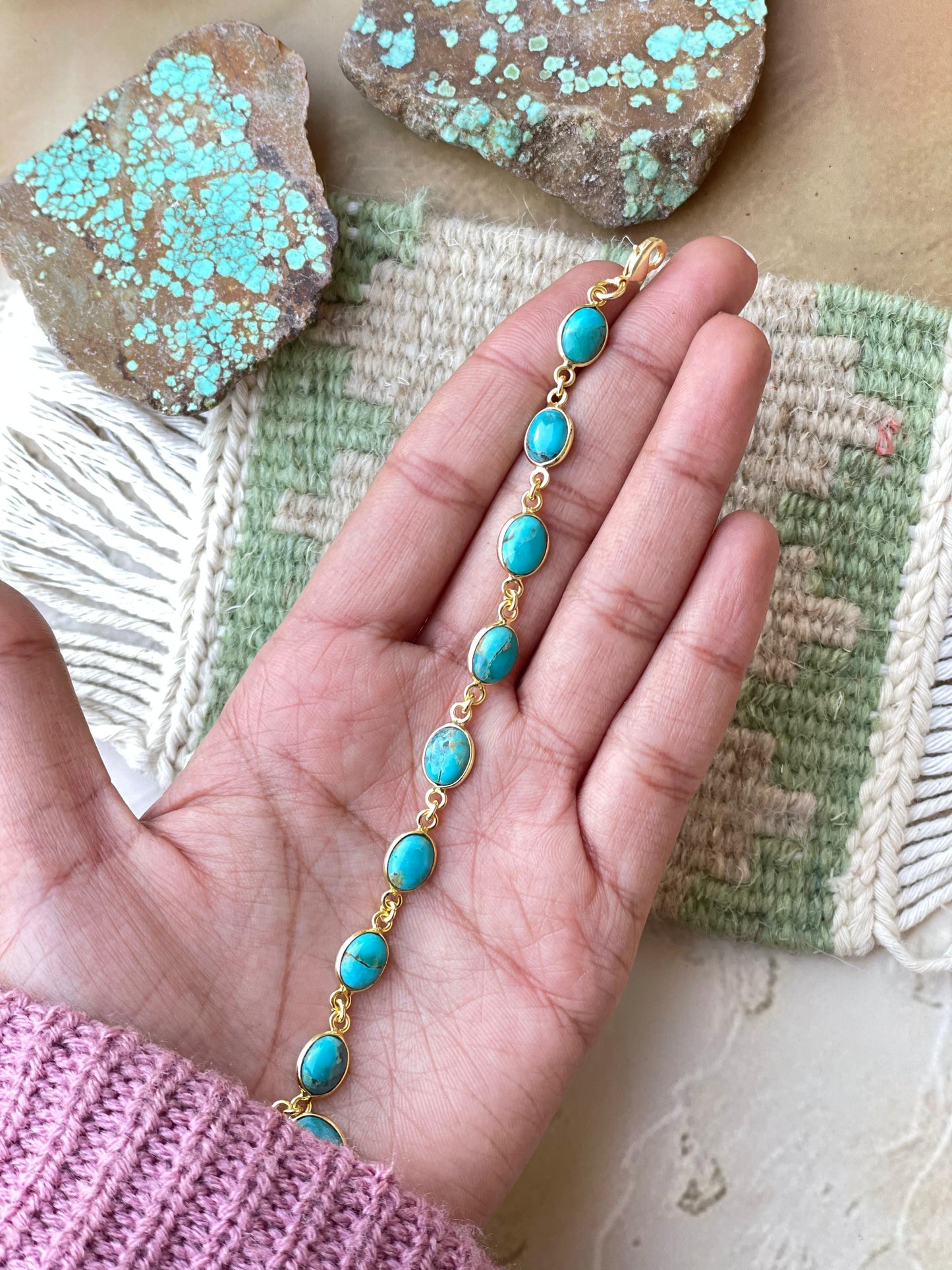 “The Golden Collection”  Handmade Natural Turquoise Gold Plated Link Bracelet