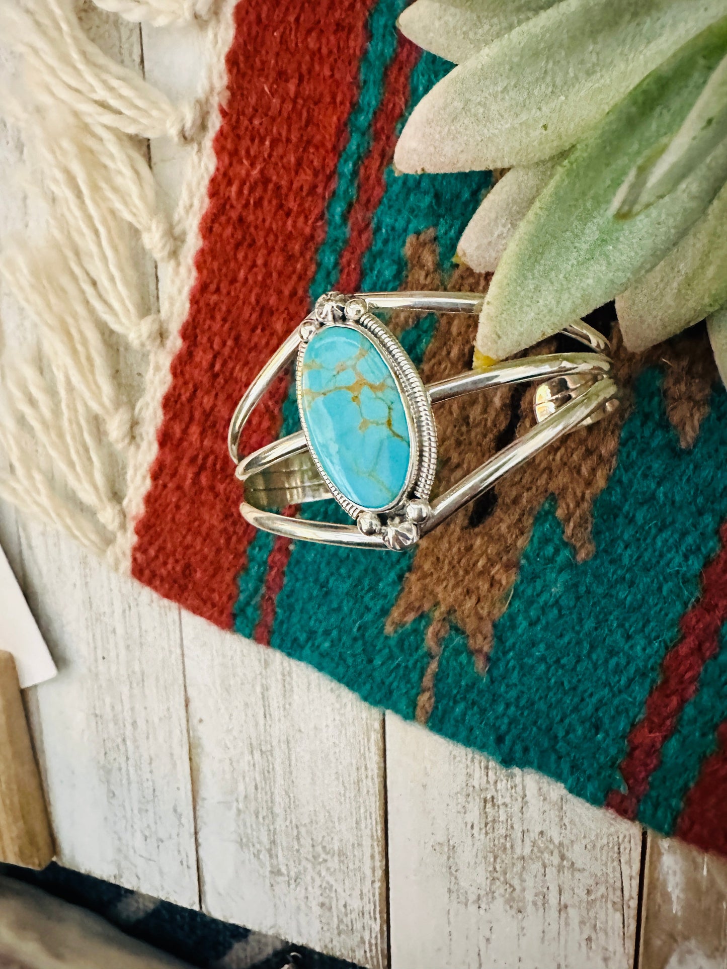 Navajo Sterling Silver & Kingman Turquoise Cuff Bracelet