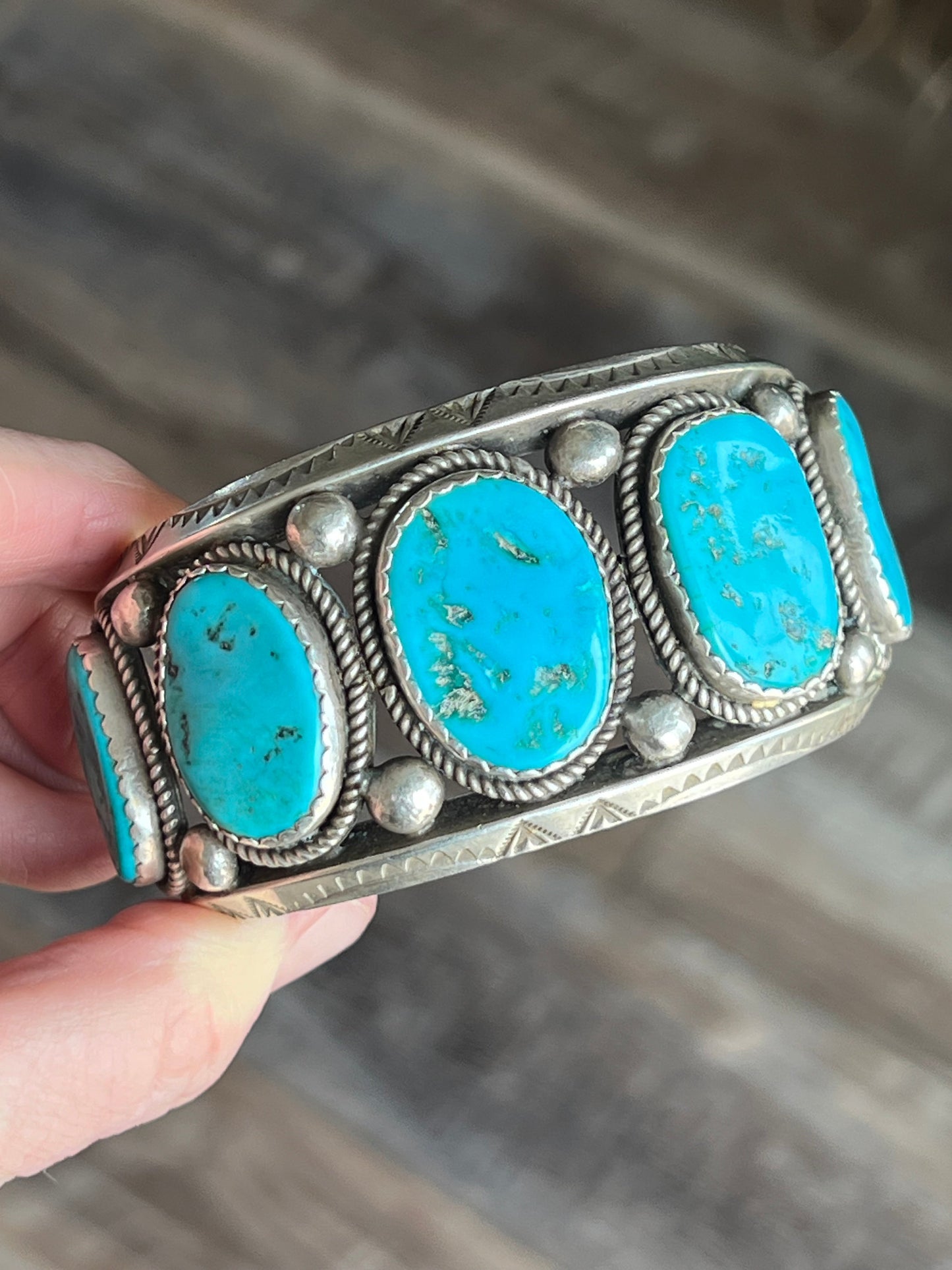 Handcrafted Old Pawn Sterling Silver and Natural Sleeping Beauty Turquoise Cuff Bracelet, Signed /