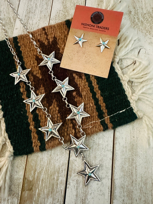 Handcrafted Turquoise & Sterling Silver Star Necklace Set