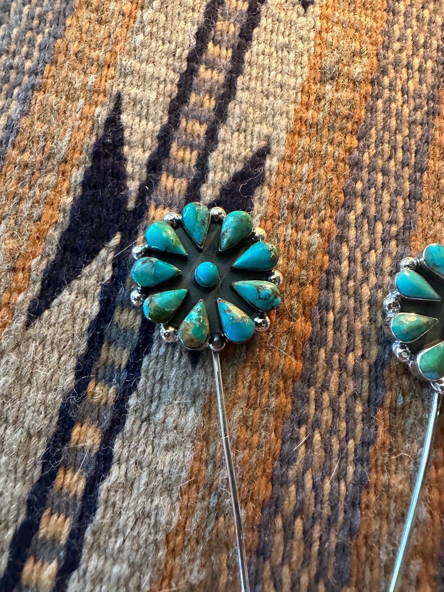 Handmade Sterling Silver and Turquoise Flower Hat Pin
