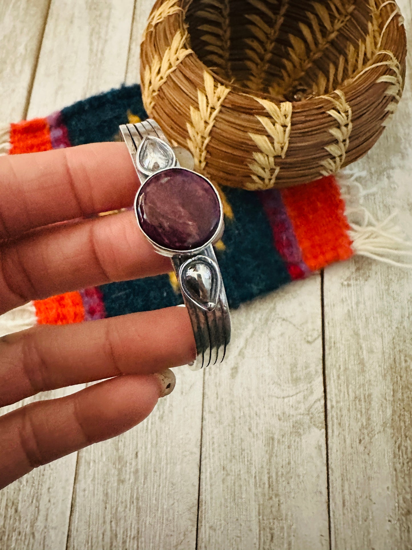 Handcrafted Sterling Silver & Purple Spiny Cuff Bracelet