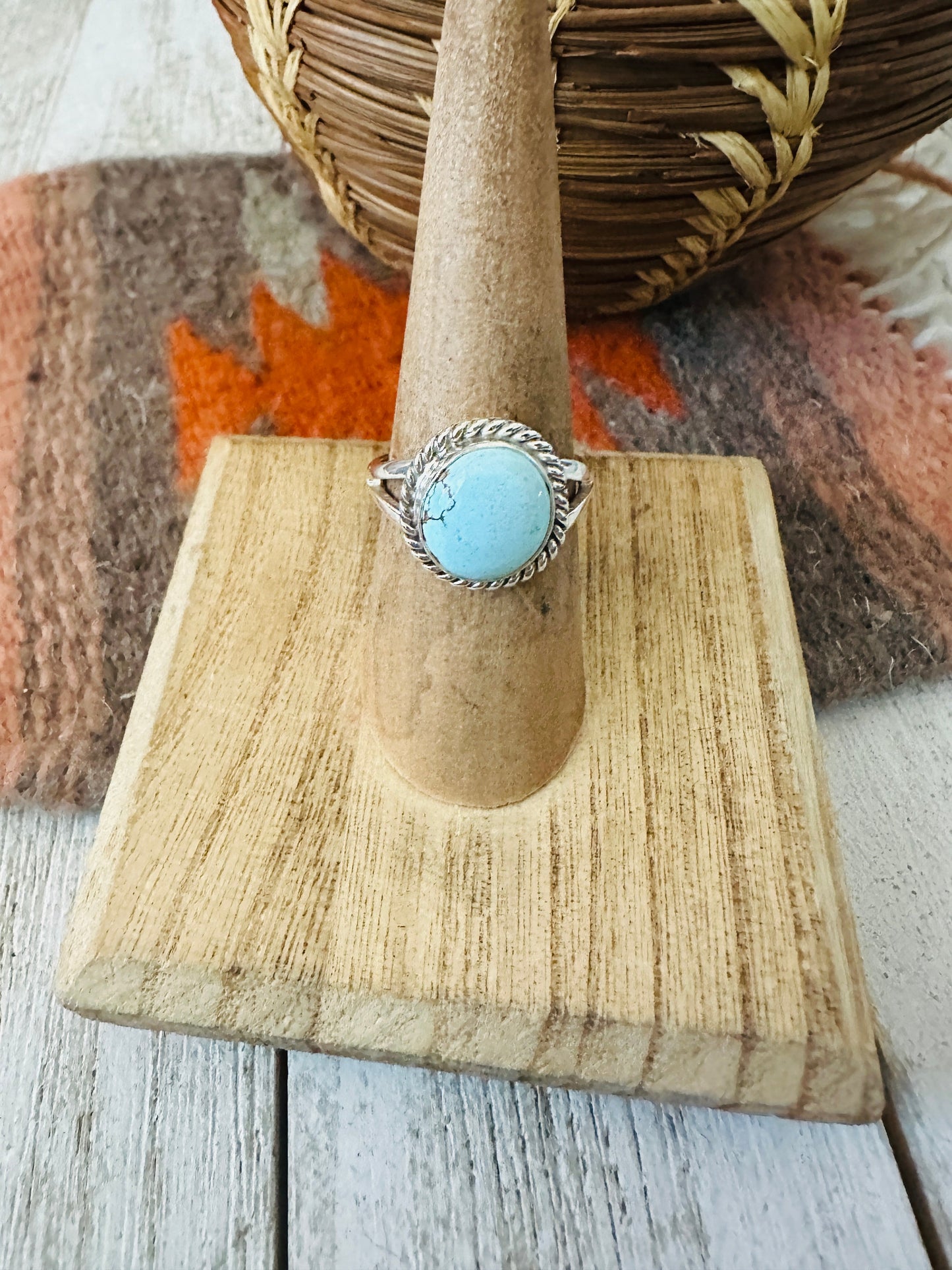 Navajo Golden Hills Turquoise & Sterling Silver Ring Size 6.5