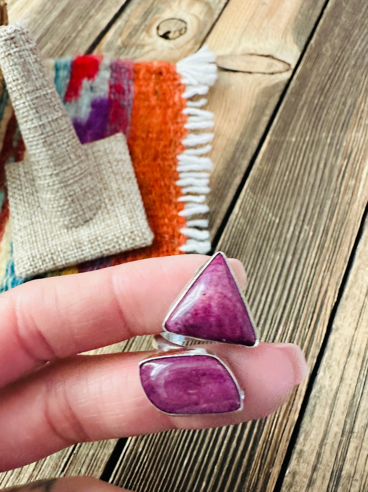 Handcrafted Purple Spiny Oyster & Sterling Silver Adjustable Ring