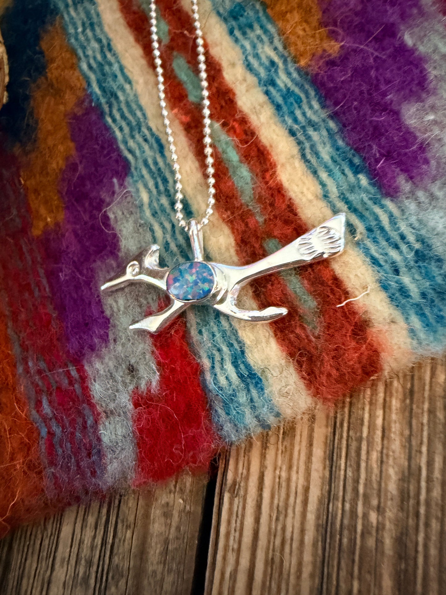Handcrafted Sterling Silver & Opal Road Runner Pendant by Joseph Martinez