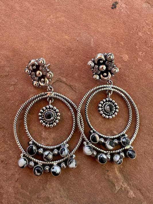 Handmade White Buffalo and Sterling Silver Double Hoop Earrings