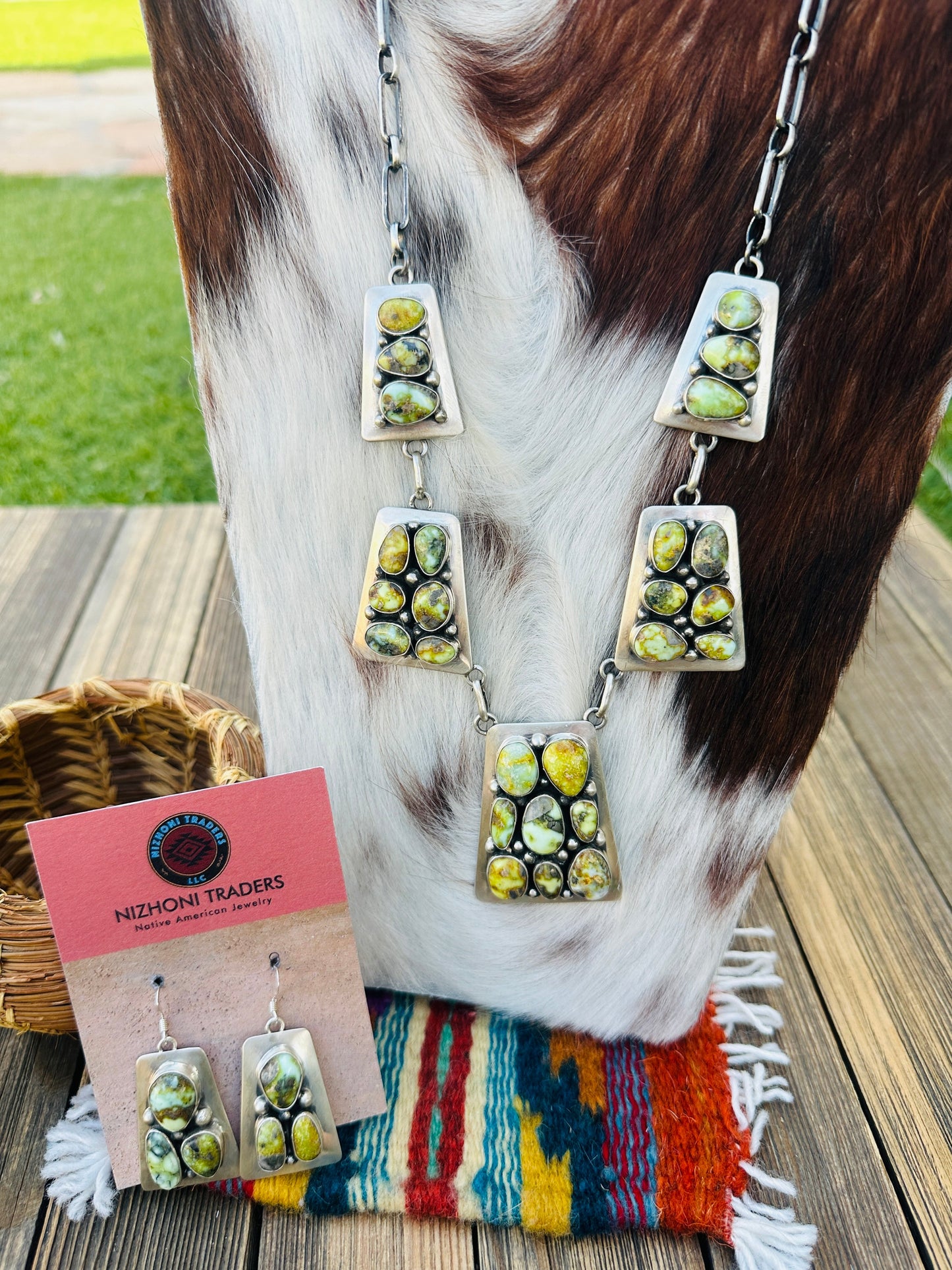 Handcrafted Palomino Turquoise & Sterling Silver Necklace and Earring Set by Charles Johnson
