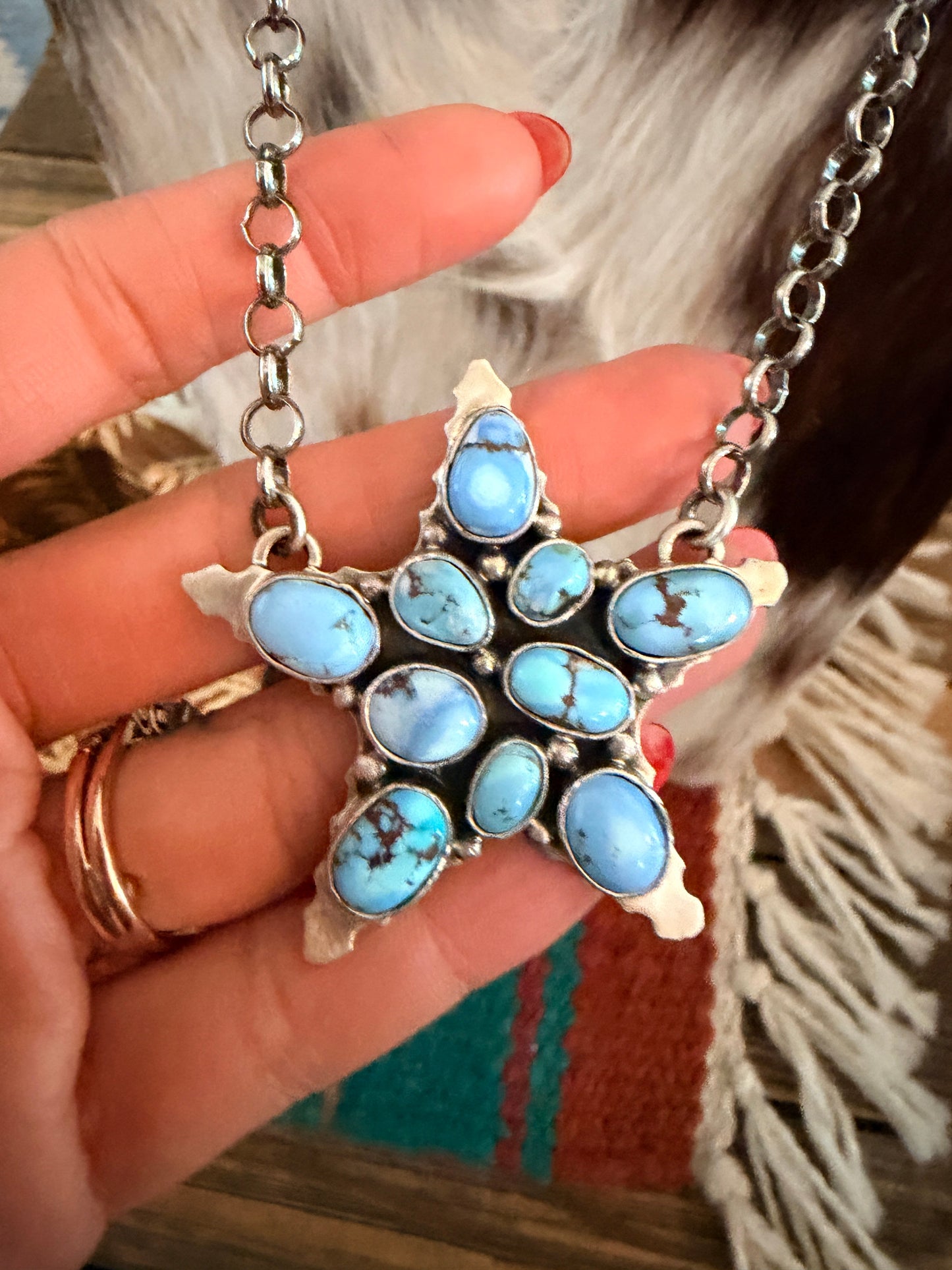 Handcrafted Golden Hills Turquoise & Sterling Silver Star Necklace by Emer Thompson