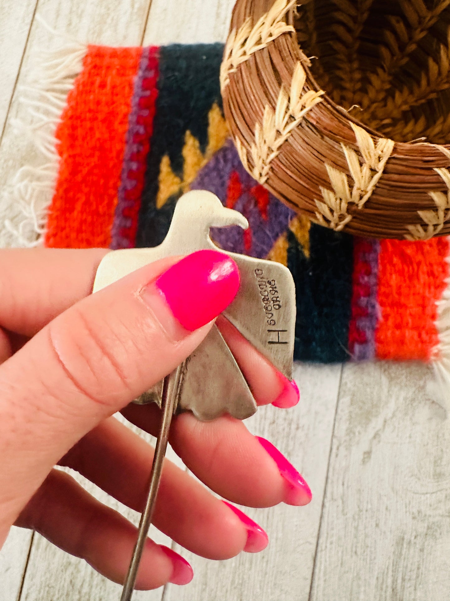Handcrafted Turquoise & Sterling Silver Thunderbird Hair Pin