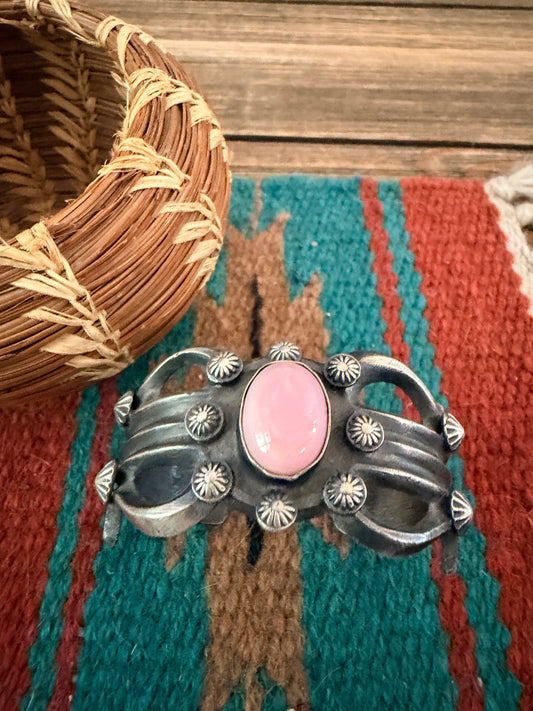 Handcrafted Queen Pink Conch & Sterling Silver Cuff Bracelet by Chimney Butte
