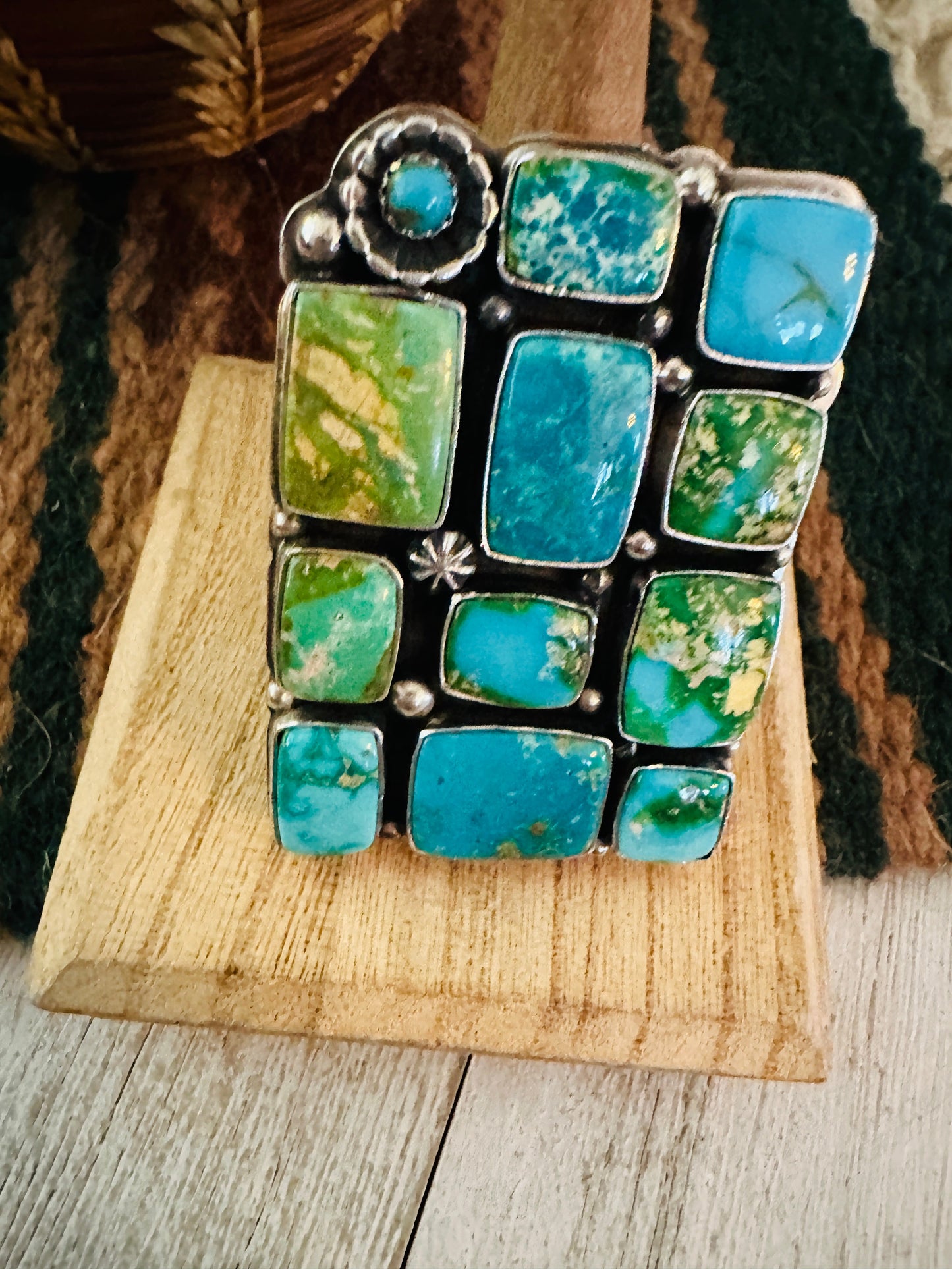 Handcrafted Sonoran Mountain Turquoise & Sterling Silver Adjustable Cluster Ring