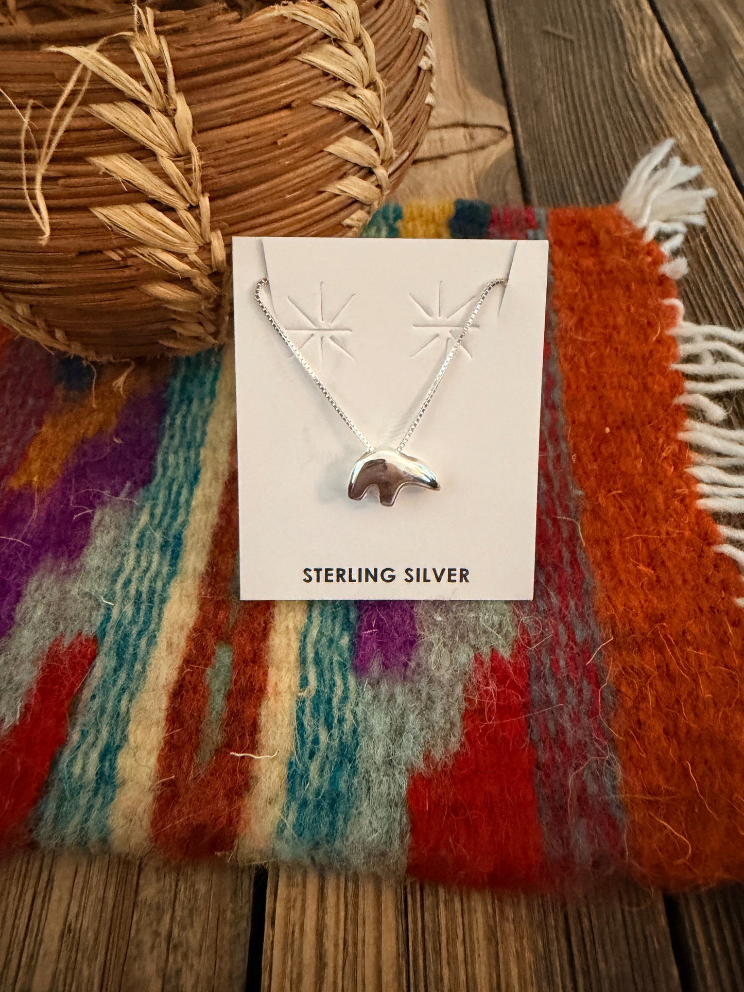 Handcrafted 18” Sterling Silver Fetish Bear Necklace