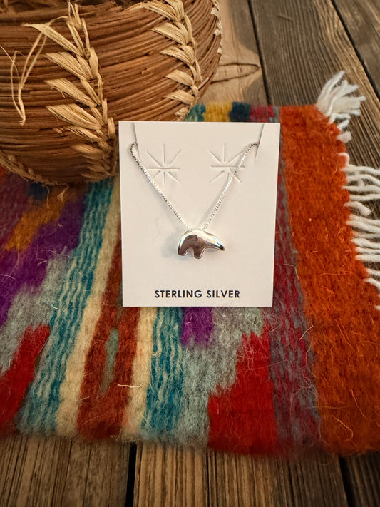 Handcrafted 18” Sterling Silver Fetish Bear Necklace