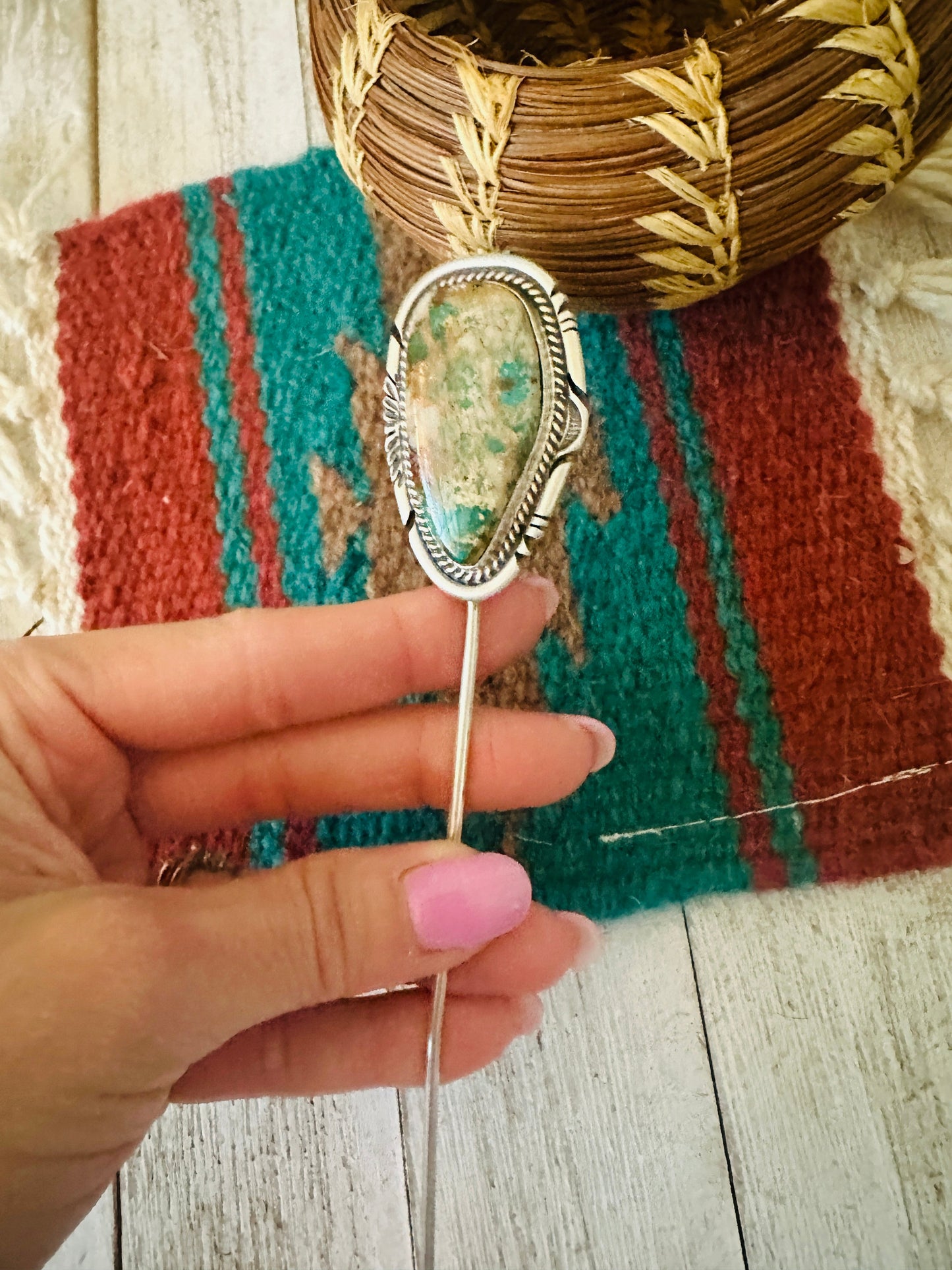 Handcrafted Turquoise & Sterling Silver Hair Pin