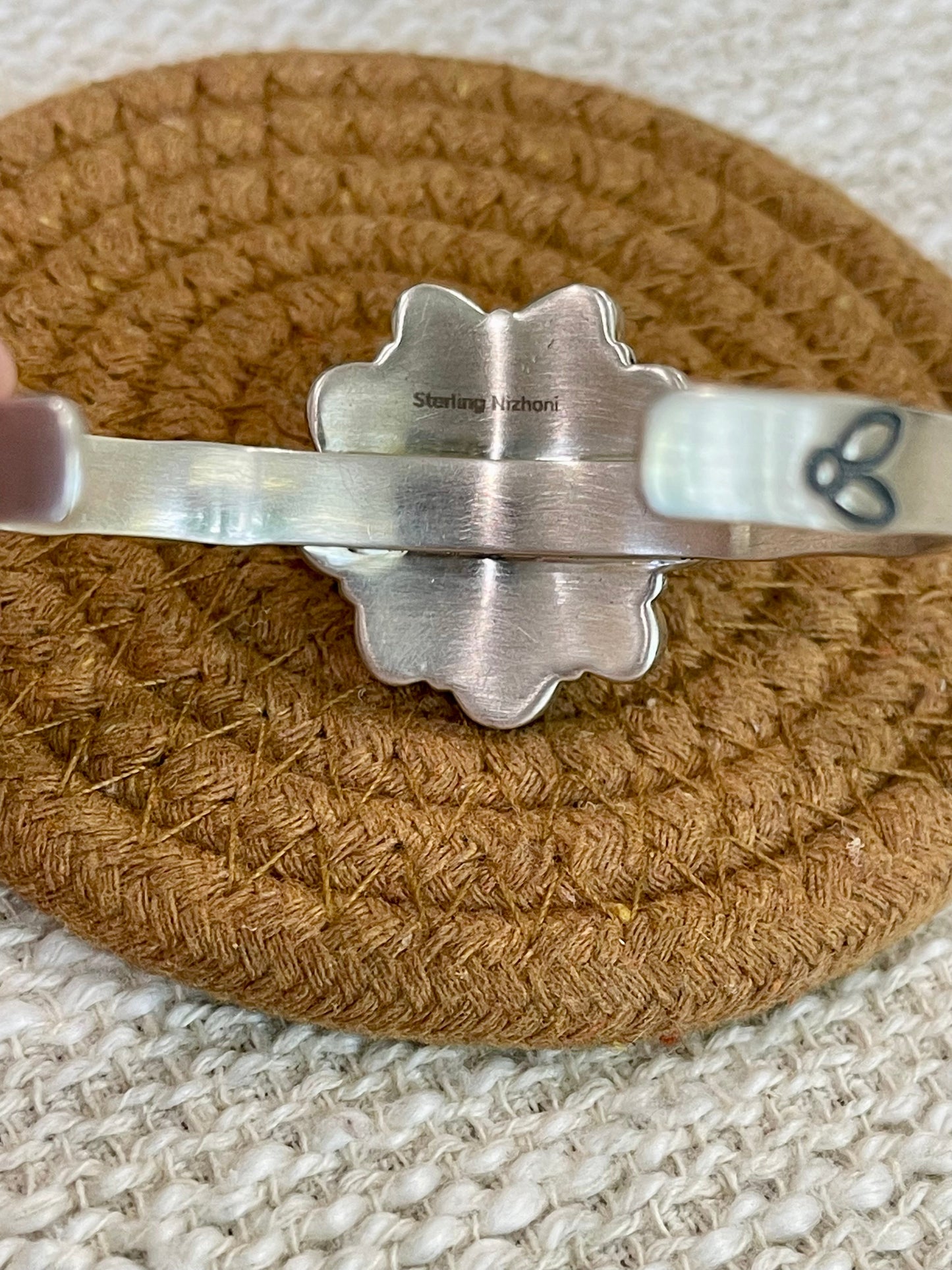 Handmade Sterling Silver, Mint Dahlia Adjustable Flower Cuff Bracelet