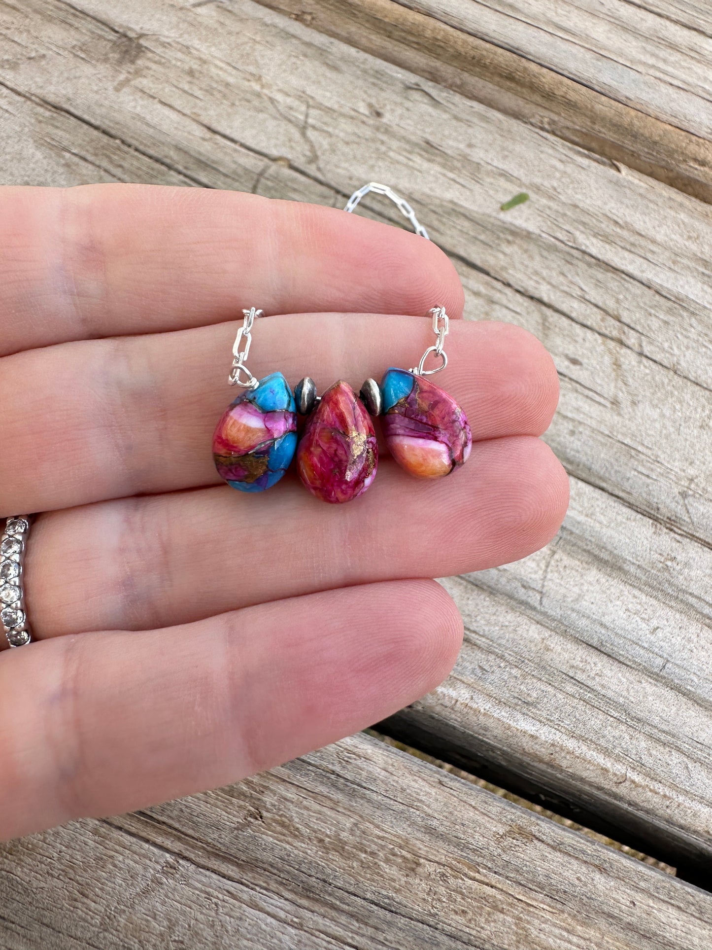 Tiny Dancer Handmade Sterling Silver & Pink Dream Mojave 3 Stone Necklace