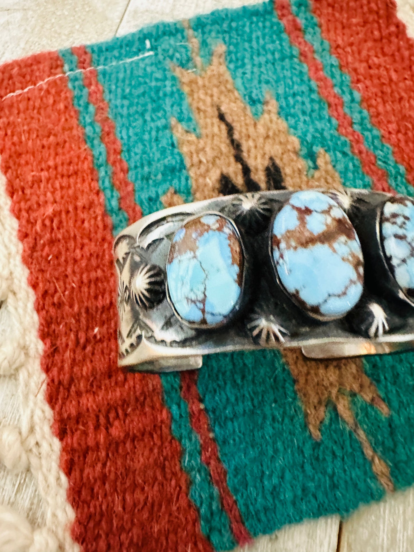 Handcrafted Sterling Silver & Golden Hills Turquoise Cuff Bracelet by Chimney Butte /