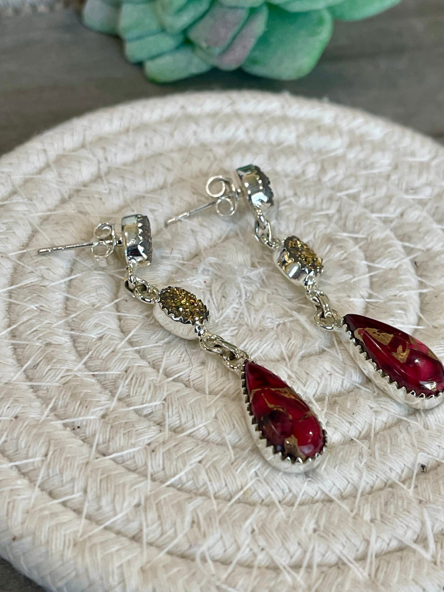 Handmade Sterling Silver Dahlia Rose & Druzy Dangle Earrings