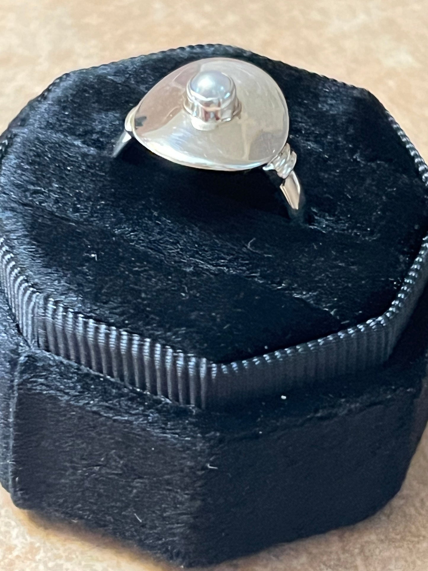 Sterling Silver Disc Ring w/ Pearl