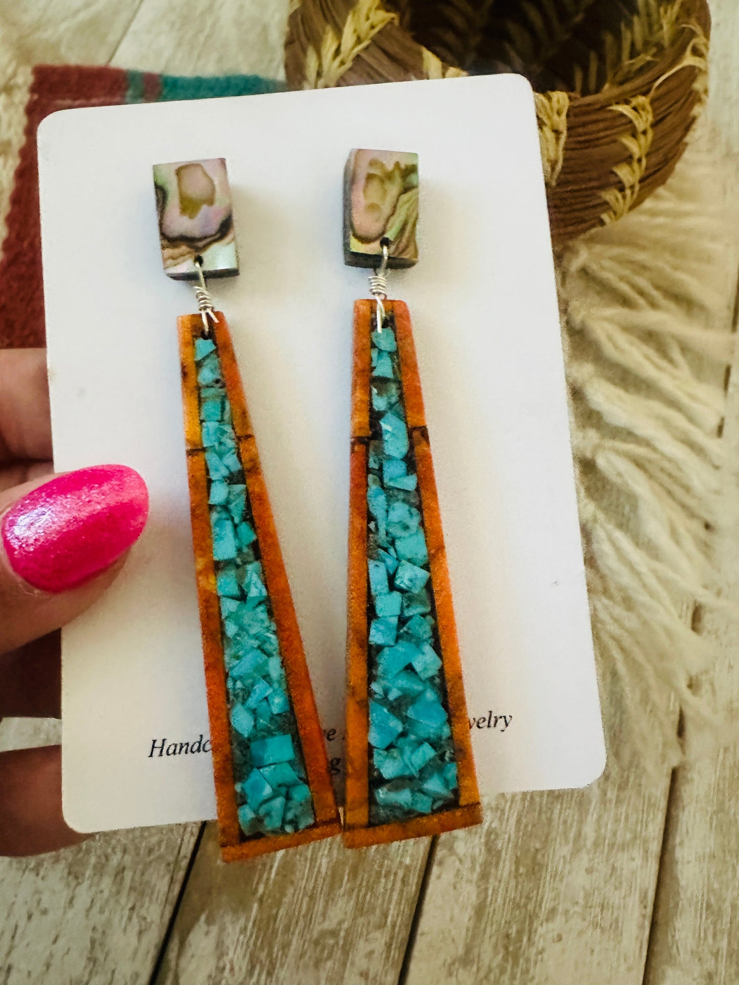Handcrafted Multi Stone Mosaic Inlay Dangle Earrings