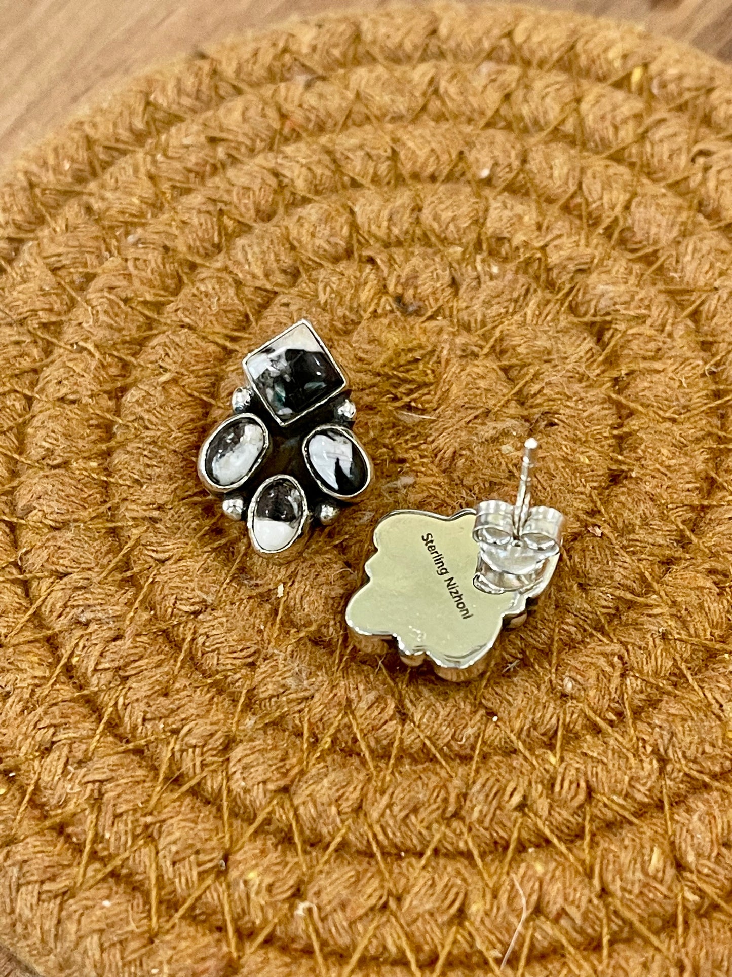 Handcrafted Sterling Silver & White Buffalo Stud Earrings