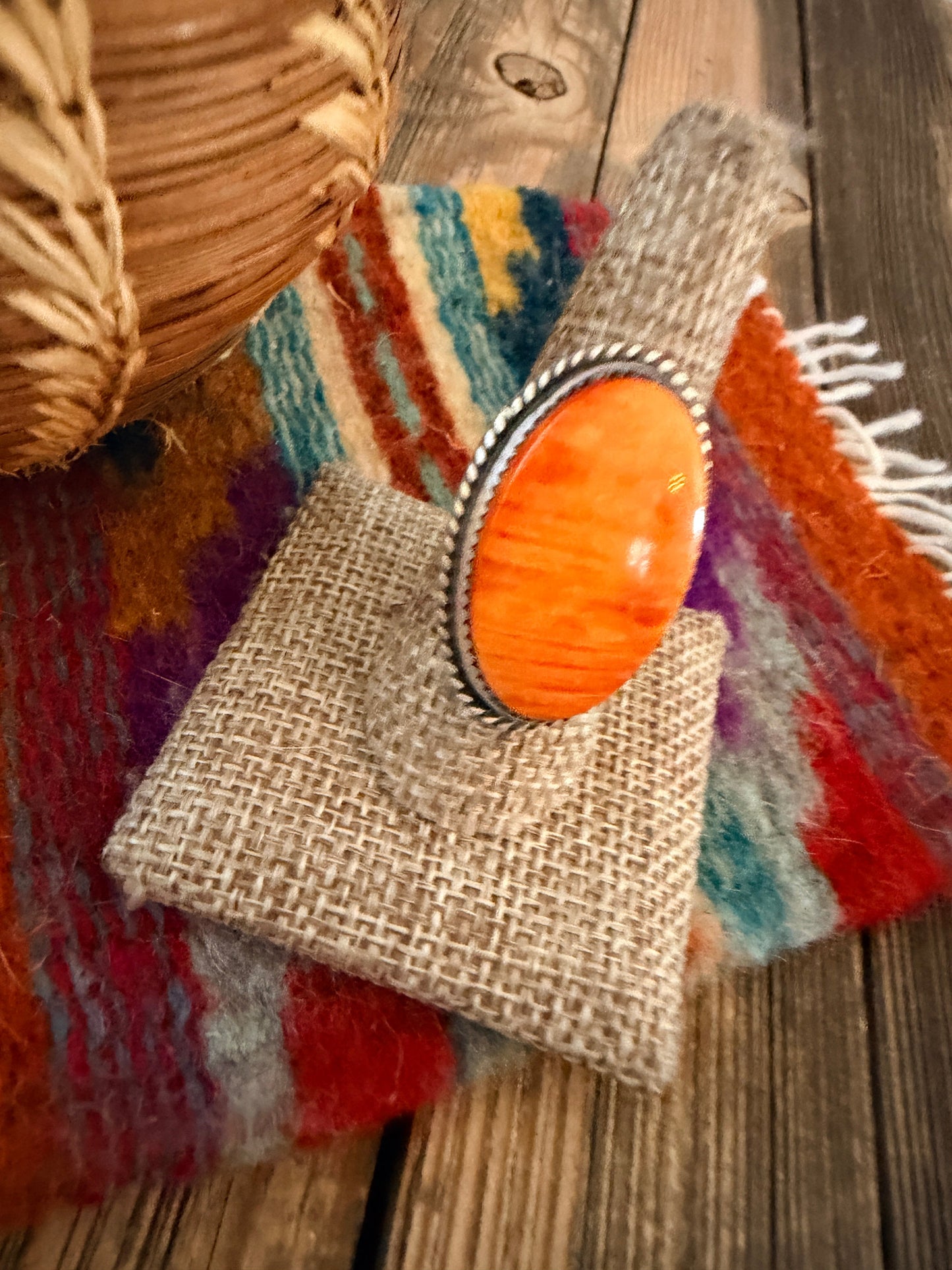 Handcrafted Orange Spiny Oyster & Sterling Silver Adjustable Ring
