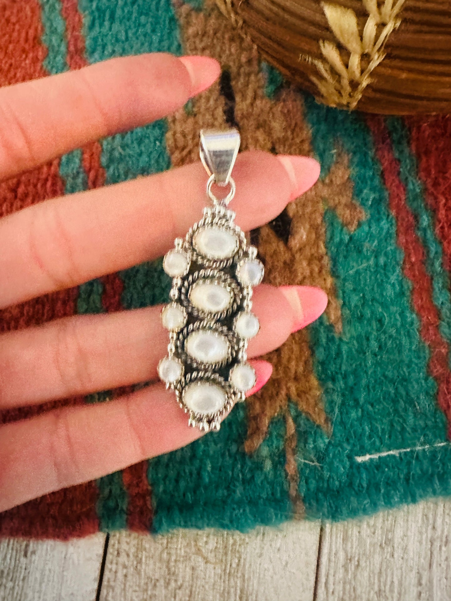 ** Christmas Collection ** Handmade Sterling Silver & Mother of Pearl Pendant Signed Nizhoni