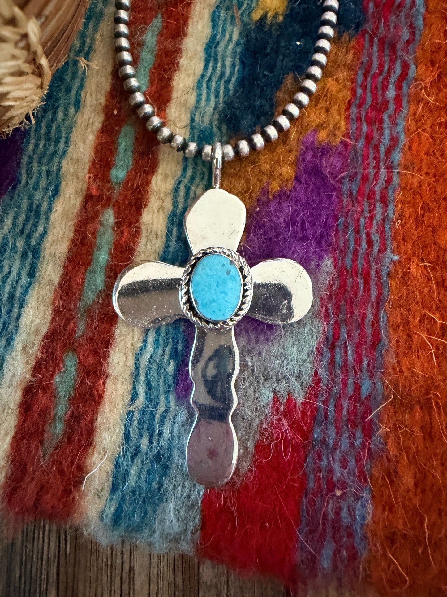 Handcrafted Sterling Silver & Turquoise Cross Pendant by Joseph Martinez
