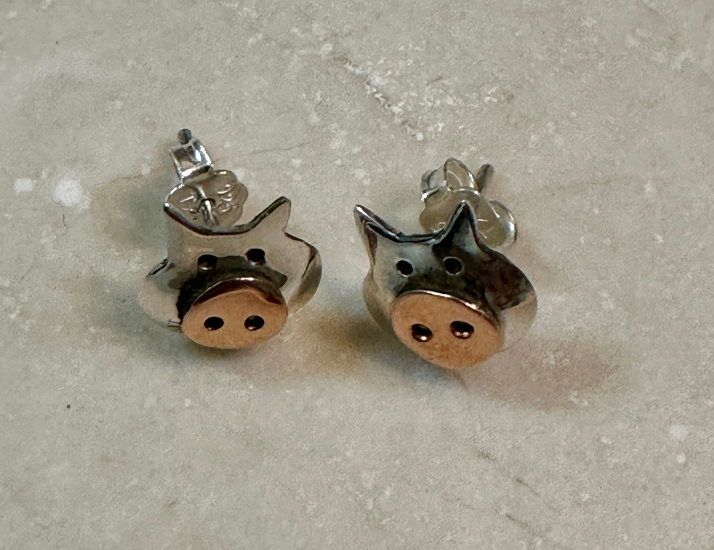 Copper & Sterling Silver Piggy Stud Earrings