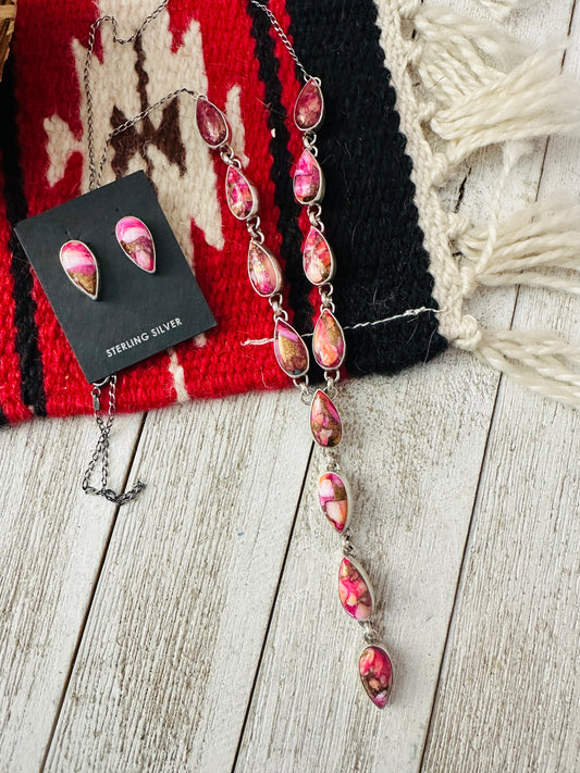 Handcrafted Sterling Silver & Pink Dream Mojave Lariat Necklace Set