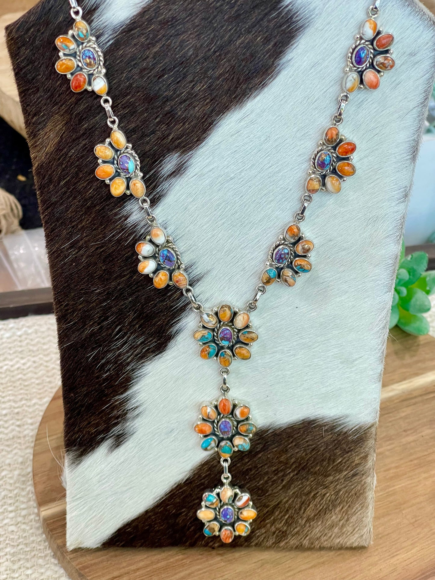 Handmade Sterling Silver , Spice & Purple Mojave Flower Lariat Necklace