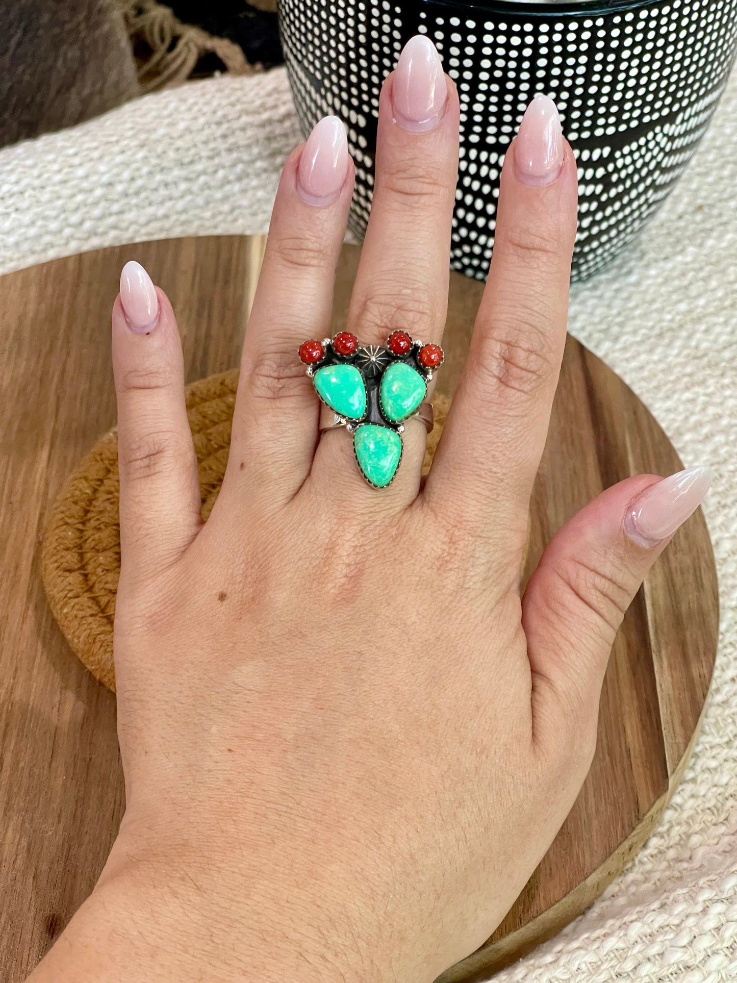 Beautiful Handmade Sterling Silver & Kingman Turquoise Adjustable Ring