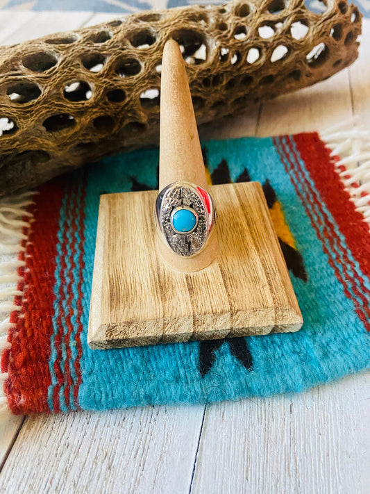 Handcrafted Kingman Turquoise & Sterling Silver Ring Size 10