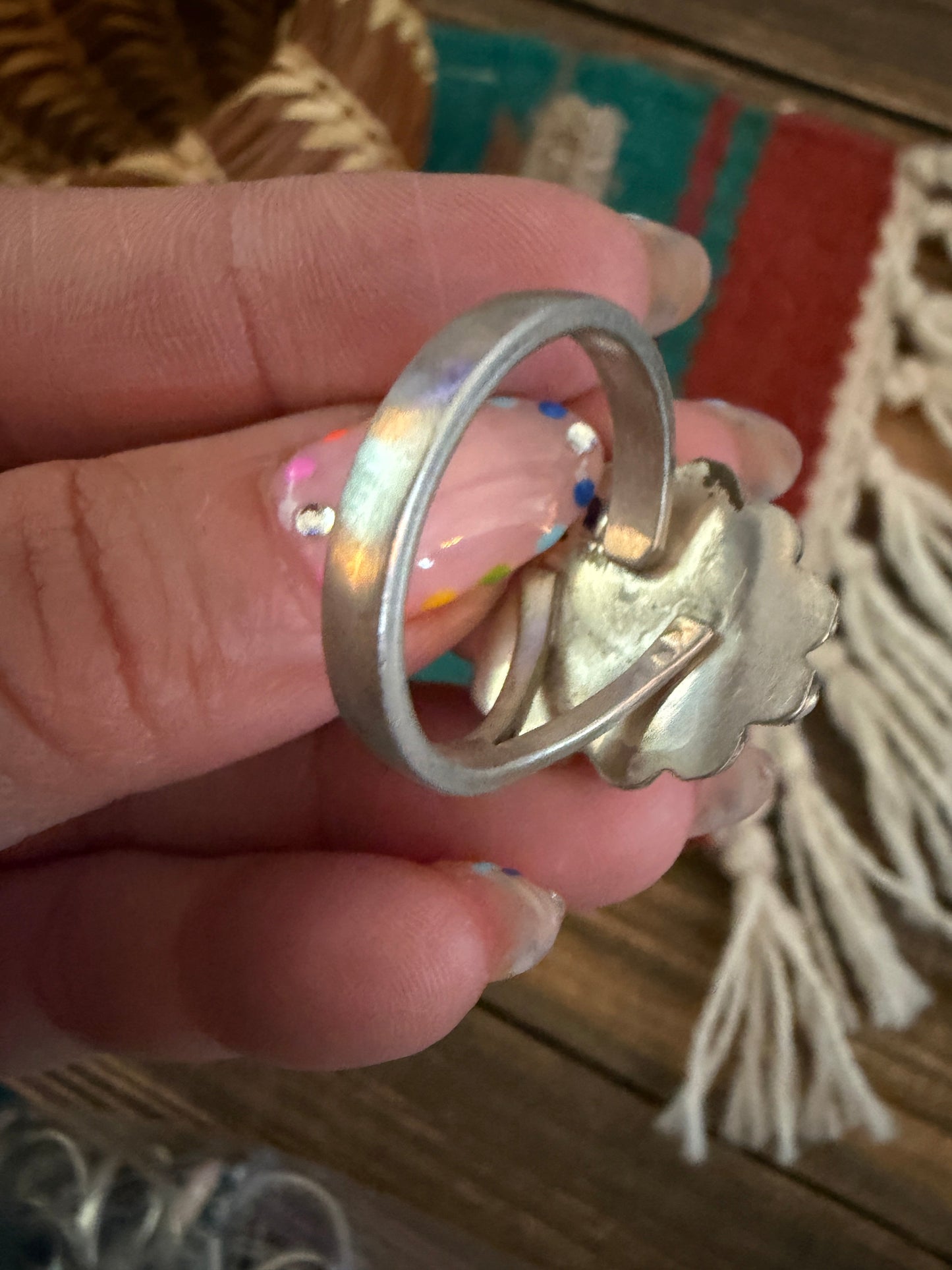Handcrafted Queen Pink Conch & Sterling Silver Adjustable Ring
