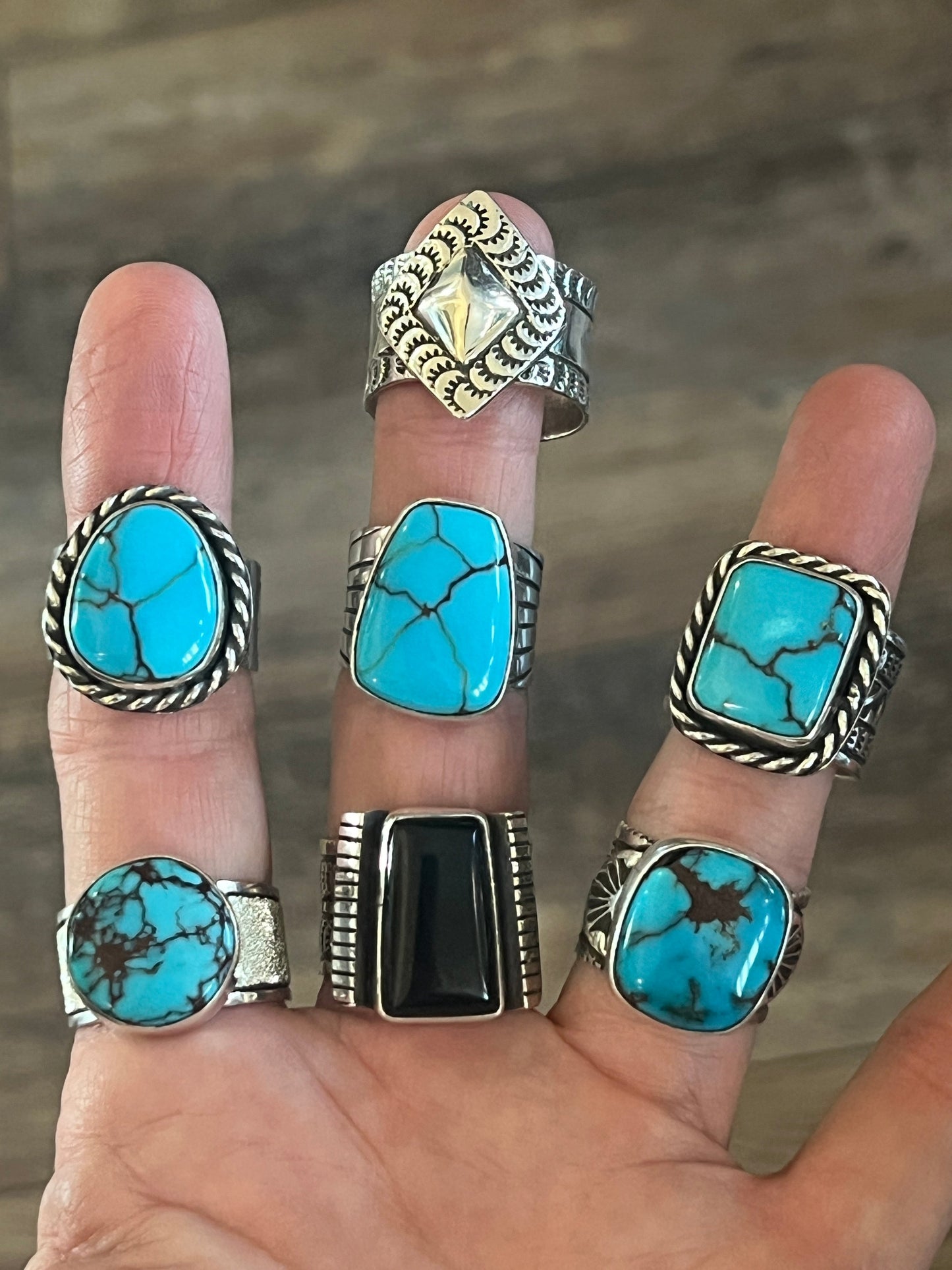 Handcrafted Sterling Silver and Egyptian Turquoise Single Stone Ring by Shaun Rogers, Size 9.5