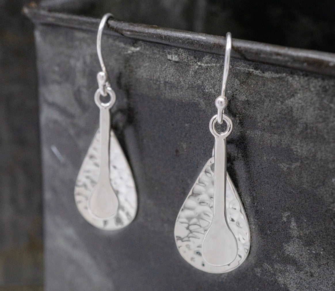 Hammered Teardrop Earrings w/ Spoon Dangle